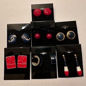 Vintage Nautical Statement Drop Stud Earrings 7 Pair Lot 80s & 90s Anchor - Lot2